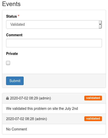 Interface de suivi d'un incident dans GetItFixed avec statut et historique